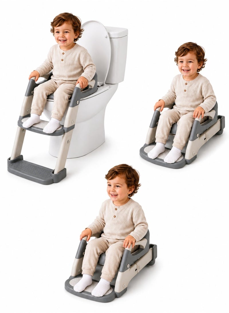 TOTOJOY Baby Potty Training Seat with Ladder, 3 in 1  Foldable Toddler Toilet Training Seat with Step Stool Adjustable Non-Slip Baby Bath and Potty Chair with Splash Guard PVC Seat Toddler Toilet Trainer for Kids Boys and Girls - Image 1
