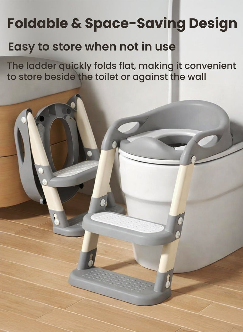 TOTOJOY Baby Potty Training Seat with Ladder, 3 in 1  Foldable Toddler Toilet Training Seat with Step Stool Adjustable Non-Slip Baby Bath and Potty Chair with Splash Guard PVC Seat Toddler Toilet Trainer for Kids Boys and Girls - Image 5