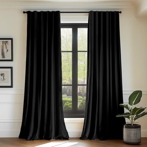 Lazzzy Blackout Velvet Curtains Black Thermal Insulated Curtains Soft Luxury Window Curtains for Bedroom Living Room Darkening Privacy Protect Energy Saving Home Decor 96 Inch Long 2 Panels