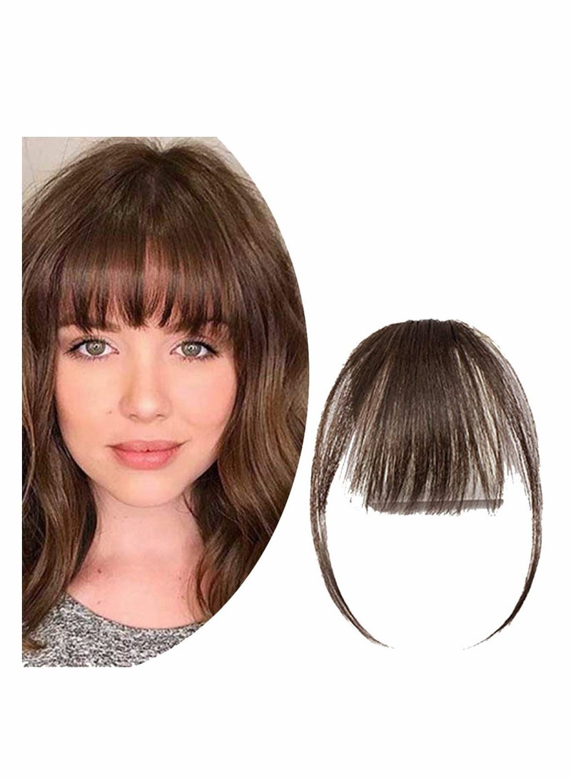 KASTWAVE Clip in Bangs Real Hair Air Bangs Hair Piece 100% Human Hair Two Side Bangs With Temples Thin Hair Air Fringe Blonde Clip On Hair Bangs Hair Extensions for Women Girls Brown - Image 1