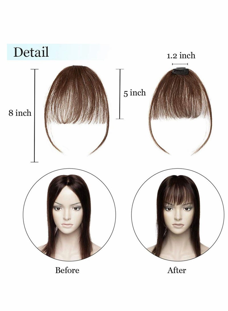 KASTWAVE Clip in Bangs Real Hair Air Bangs Hair Piece 100% Human Hair Two Side Bangs With Temples Thin Hair Air Fringe Blonde Clip On Hair Bangs Hair Extensions for Women Girls Brown - Image 2