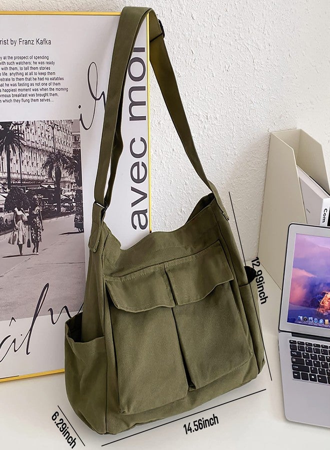 LassZone Canvas Crossbody Messenger Bag for Men Women Satchel Shoulder Bag Large Capacity Tote Bag With Multiple Pockets & Adjustable Strap - Image 5