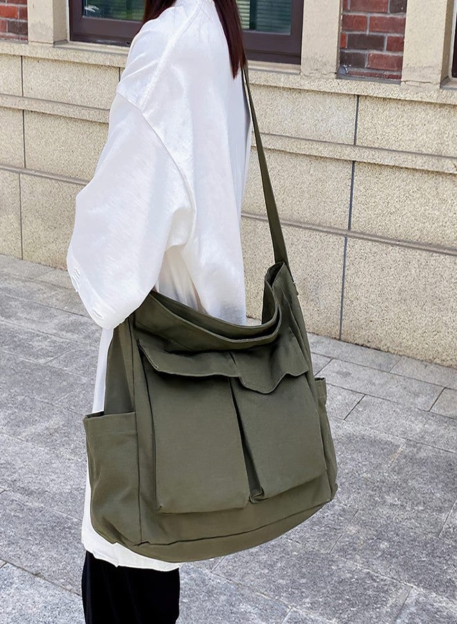 LassZone Canvas Crossbody Messenger Bag for Men Women Satchel Shoulder Bag Large Capacity Tote Bag With Multiple Pockets & Adjustable Strap - Image 3
