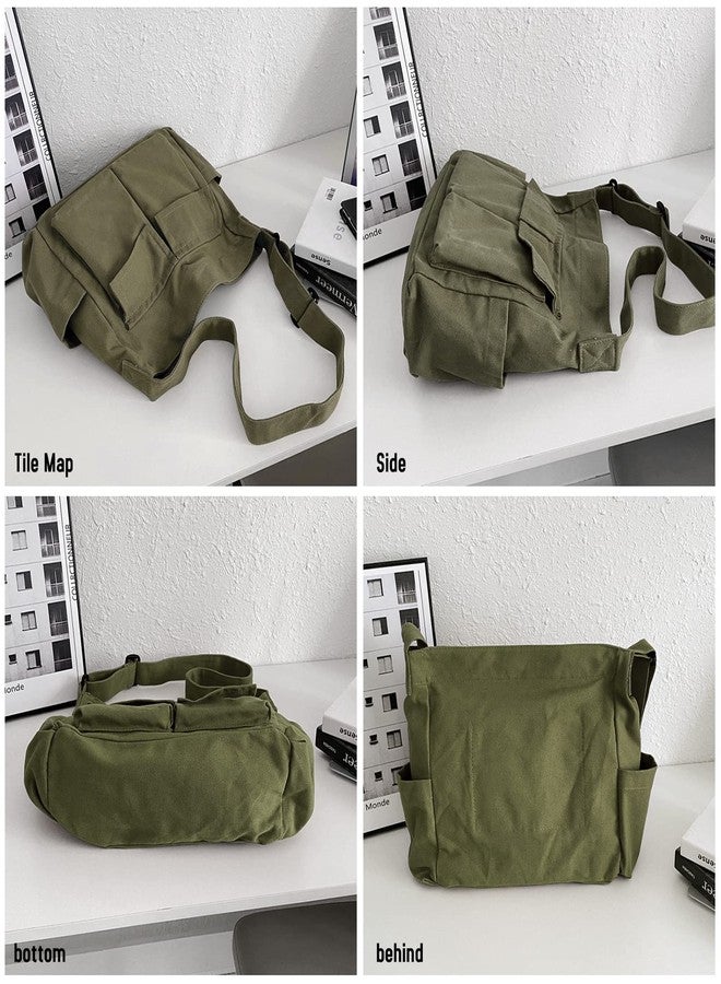 LassZone Canvas Crossbody Messenger Bag for Men Women Satchel Shoulder Bag Large Capacity Tote Bag With Multiple Pockets & Adjustable Strap - Image 4