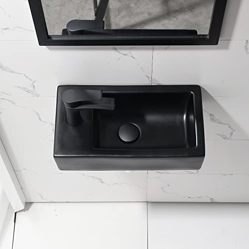 Bokaiya Corner Bathroom Sink with Faucet-Bokaiya 18 Inch Small Wall Mount Bathroom Sink Narrow Space Matte Black Porcelain Ceramic Cloakroom Mini Vanity Vessel Sink, Left Hand - Image 3