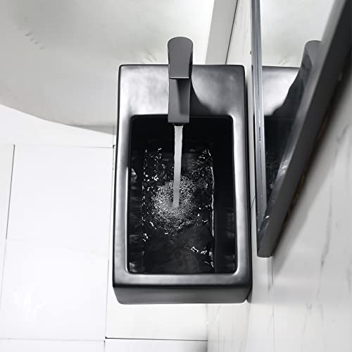 Bokaiya Corner Bathroom Sink with Faucet-Bokaiya 18 Inch Small Wall Mount Bathroom Sink Narrow Space Matte Black Porcelain Ceramic Cloakroom Mini Vanity Vessel Sink, Left Hand - Image 5