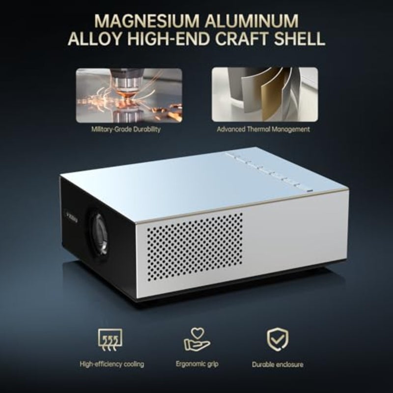 1080P Home Theater Projector with Metal Housing, HDMI USB Connectivity, Silver, LCD Display - Image 3