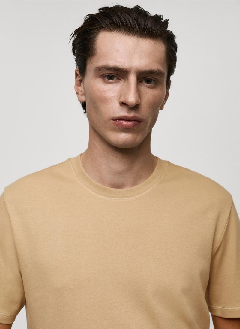 Mango Man Round Neck Ribbed Finish Short Sleeve T-Shirt  - Image 4