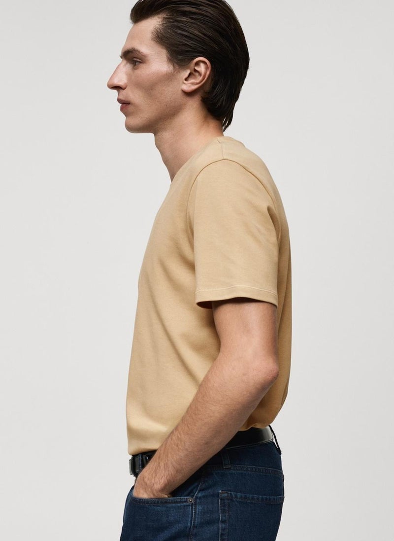 Mango Man Round Neck Ribbed Finish Short Sleeve T-Shirt  - Image 3