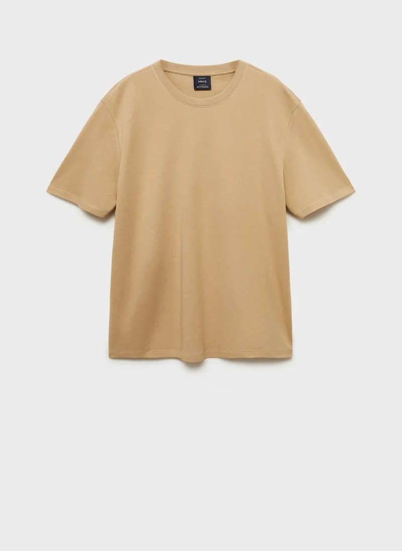 Mango Man Round Neck Ribbed Finish Short Sleeve T-Shirt