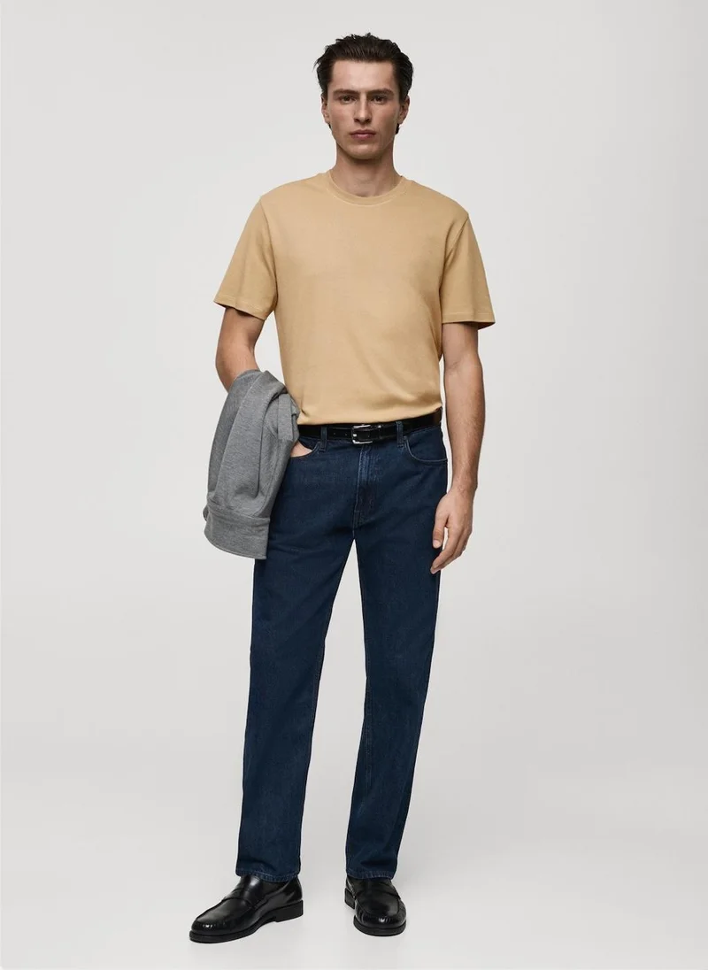 Mango Man Round Neck Ribbed Finish Short Sleeve T-Shirt