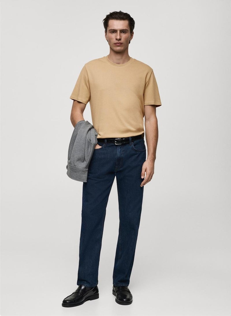 Mango Man Round Neck Ribbed Finish Short Sleeve T-Shirt  - Image 5