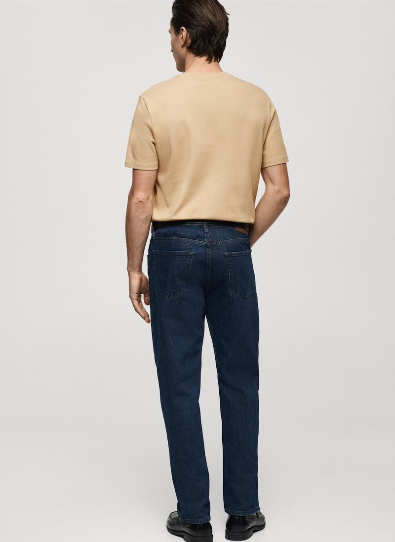 Mango Man Round Neck Ribbed Finish Short Sleeve T-Shirt  - Image 2