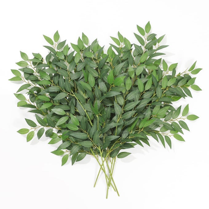 6PCS ITALIAN RUSCUS GREENERY STEMS 276IN ARTIFICIAL FOLIAGE GARLAND GREEN VINES HANGING SPRAY BRANCH FAKE LEAVES FOR WEDDING BOUQUET ARCH TABLE CENTERPIECES HOME DECOR