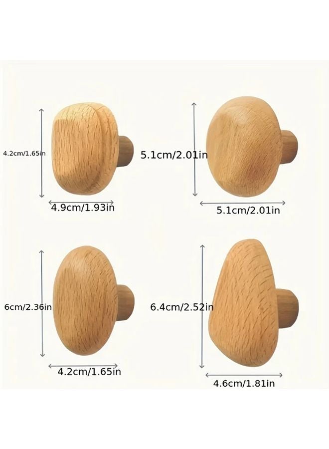 4 قطع خطافات حائط خشبية طبيعية على شكل حصاة، خطافات جدارية ريفية معلقة للمعاطف والحقائب والمناشف، تركيب سهل، ديكور منزلي ريفي - Image 3