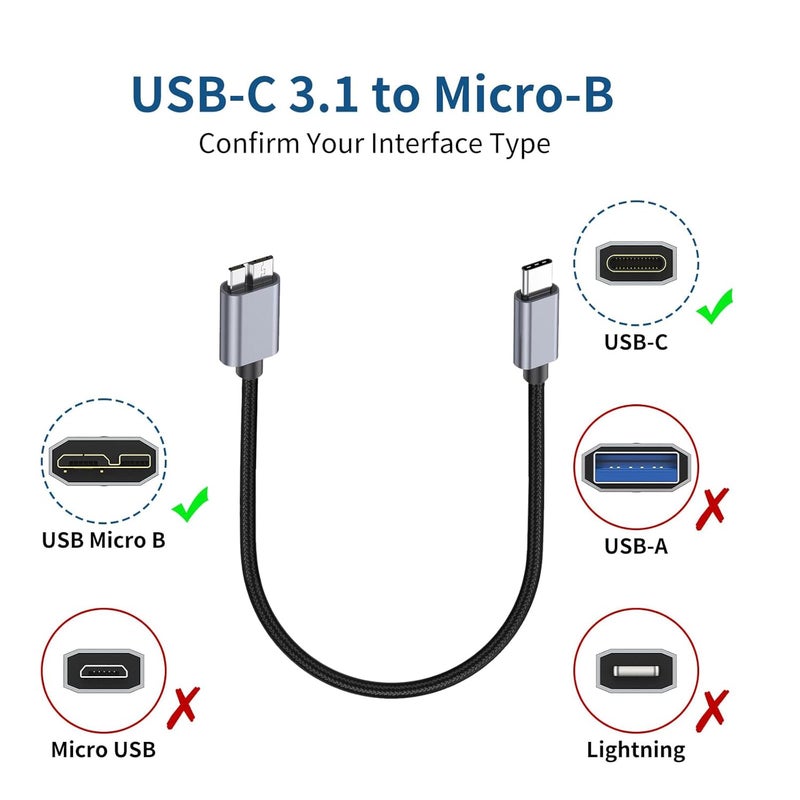 AWADUO USB Type C to Micro B Cable, 10Gbps Speed External Hard Drive Braided USB Type C to Micro B Charge Cord Compatible with Seagate WD Westgate My Passport, Tablet(Black, 0.5m/1.64ft) - Image 5