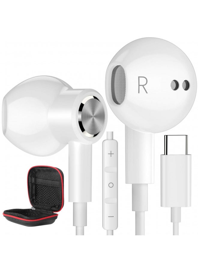 iMangoo USB C Headphones, Type C Earphones for Samsung Galaxy S20 S21 S22 S23 S24 FE Ultra Apple iPhone 15 Pro Max iPad Magnetic Wired Earbuds Microphone for Android Google Pixel 8 8A 7 7A 6A 6 OnePlus White  - Image 1