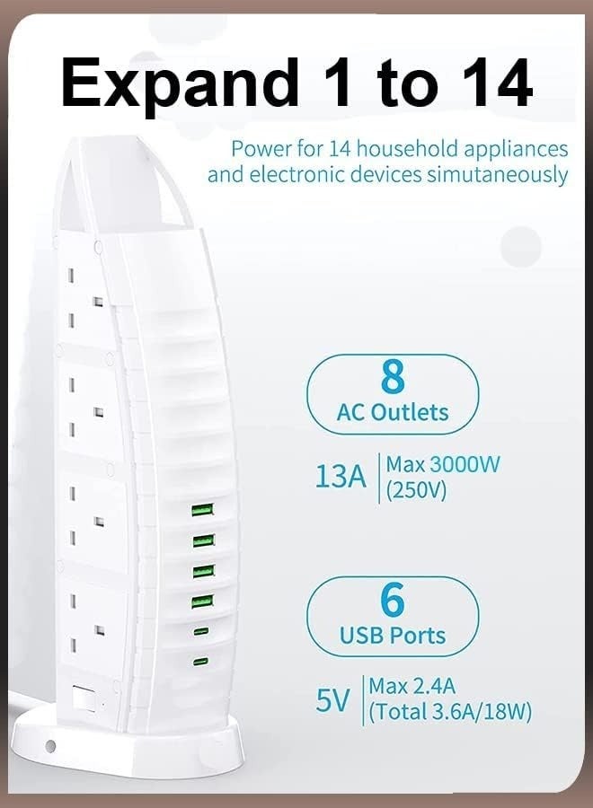 ELTRAZONE 8 Way Stylish Power Extension Cord 6 USB Fast Charging Ports Burj Al Arab Power Socket  - Image 2