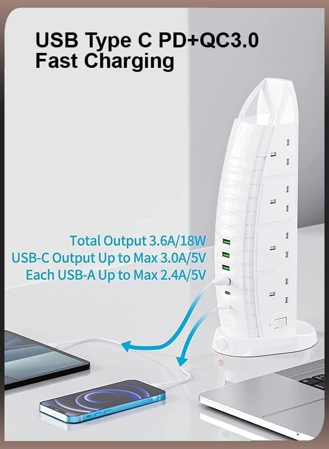 ELTRAZONE 8 Way Stylish Power Extension Cord 6 USB Fast Charging Ports Burj Al Arab Power Socket  - Image 3