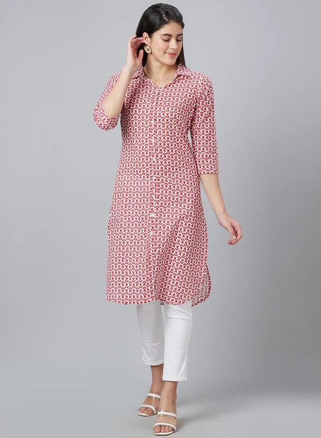 globus Globus Women Printed Shirt Collar Straight Kurta