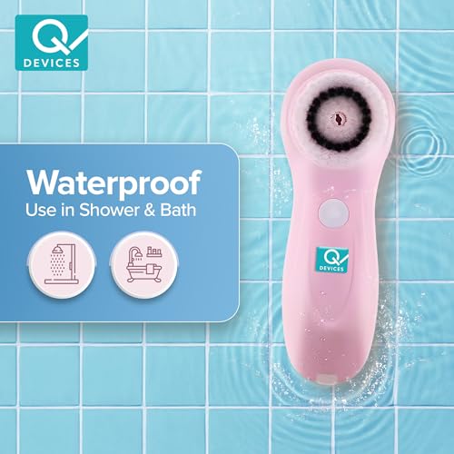 Q DEVICES 6-In-1 Facial Cleansing Brush & Massager – Waterproof,Rechargeable Spin Brush Set With 6 Heads For Deep Cleansing,Exfoliation & Relaxing Face Massage – Pink - Image 5