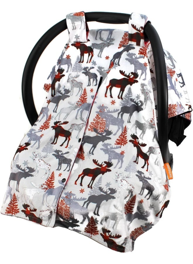 Dear Baby Gear Car Seat Canopy - Unisex Infant Car Seat Cover - Soft and Breathable Fabric - Fits Most Car Seats - Winter Moose/Red Black Plaid 40"x30" - Image 3