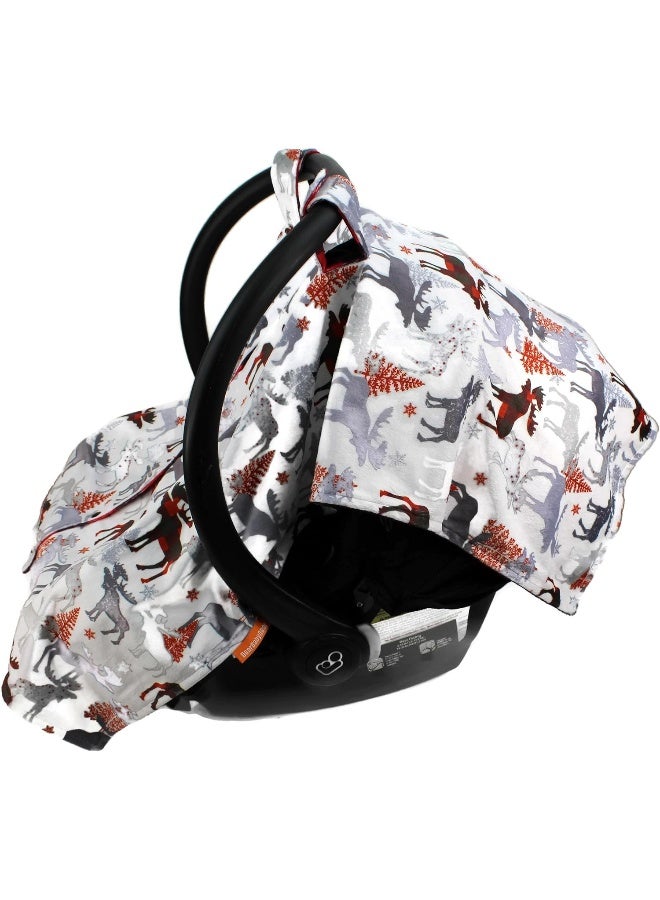 Dear Baby Gear Car Seat Canopy - Unisex Infant Car Seat Cover - Soft and Breathable Fabric - Fits Most Car Seats - Winter Moose/Red Black Plaid 40"x30" - Image 5