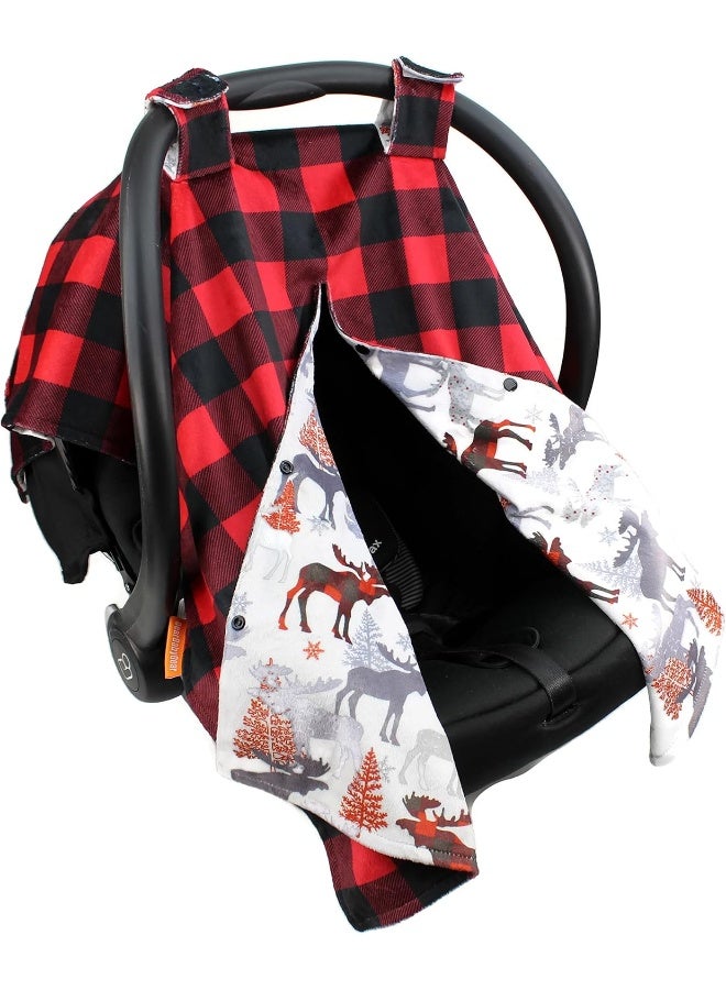 Dear Baby Gear Car Seat Canopy - Unisex Infant Car Seat Cover - Soft and Breathable Fabric - Fits Most Car Seats - Winter Moose/Red Black Plaid 40"x30" - Image 2
