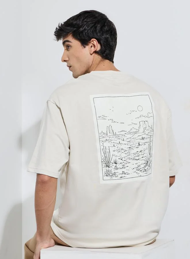 Grey Graphic Print Crew Neck Oversized T-Shirt