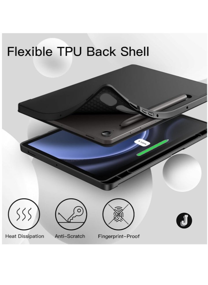 JAJEEK "2024 Case for Samsung Galaxy Tab S9 FE+ / S9 FE Plus 12.4-Inch – Soft TPU Tri-Fold Stand Protective Cover with S Pen Holder, S Pen Charging Support, Auto Wake/Sleep (Black)" - Image 4