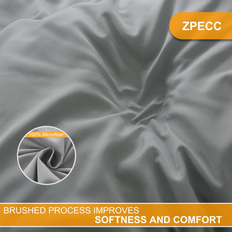 ZPECC مجموعة 6 قطع من الشراشف المسطحة الكاملة الحجم من ZPECC سهلة الفرز بخيوط ملونة الحواف ناعمة ومتينة من قماش الميكروفايبر المصقول أساسيات الفنادق والشقق المفروشة للضيوف 81 ""x96 "" رمادي فاتح - Image 2