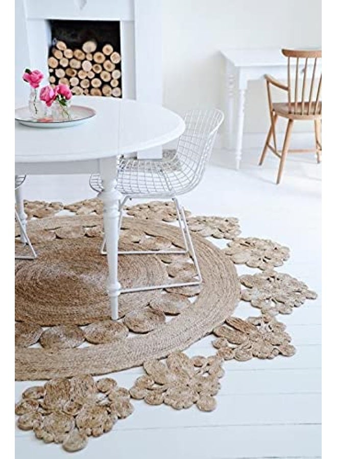 HANDPICKED FURNITURE Jute Wool And Cotton Beige Round Carpet Ultra Soft Area Carpets For Bed Room Living Room And Dining Room Anti-Slip Floor Carpets Easy To Clean Made In Turkey 90X90Cm - Image 2