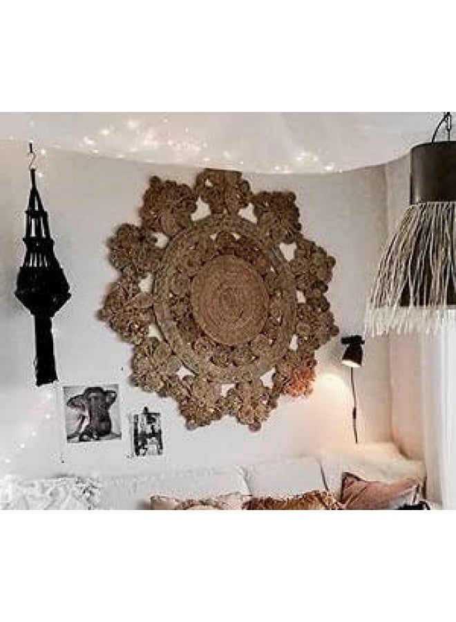 HANDPICKED FURNITURE Jute Wool And Cotton Beige Round Carpet Ultra Soft Area Carpets For Bed Room Living Room And Dining Room Anti-Slip Floor Carpets Easy To Clean Made In Turkey 90X90Cm - Image 4