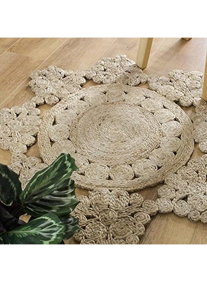 HANDPICKED FURNITURE Jute Wool And Cotton Beige Round Carpet Ultra Soft Area Carpets For Bed Room Living Room And Dining Room Anti-Slip Floor Carpets Easy To Clean Made In Turkey 90X90Cm - Image 1