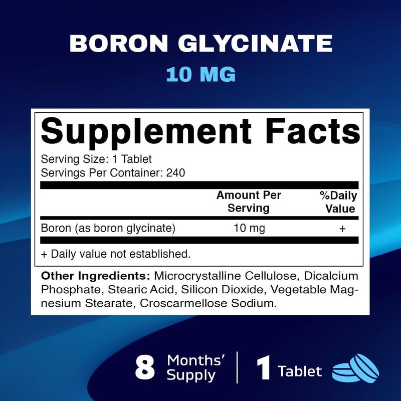 Vitamatic Chelated Boron as Glycinate 10mg 240 Tablets  Supports Hormone Balance Bone Health  Connective Tissue - Image 2