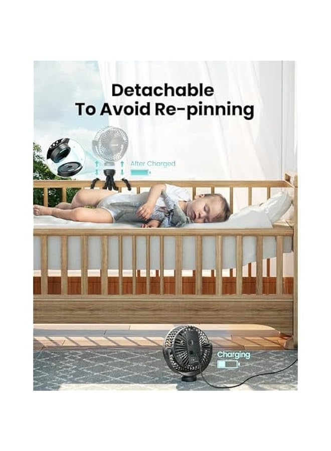 Loquat Portable Clip-On Stroller Fan, Rechargeable Battery Operated with 3 Speeds, 360° Rotating Tripod for Car Seat, Crib, Treadmill, and Travel, Enhanced Cooling, Black - Image 4