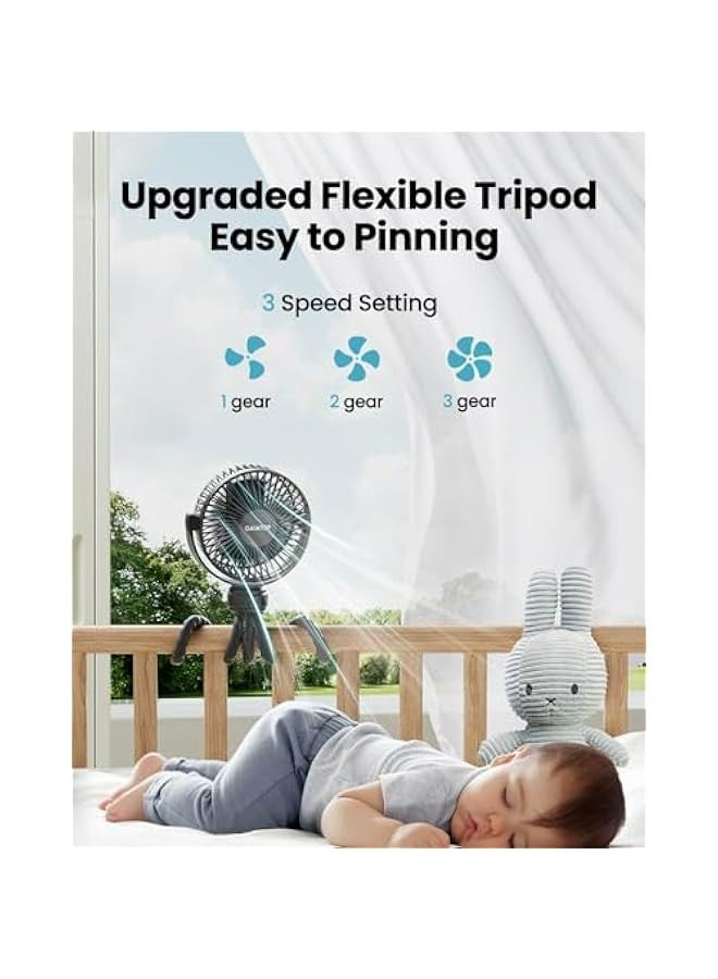 Loquat Portable Clip-On Stroller Fan, Rechargeable Battery Operated with 3 Speeds, 360° Rotating Tripod for Car Seat, Crib, Treadmill, and Travel, Enhanced Cooling, Black - Image 3