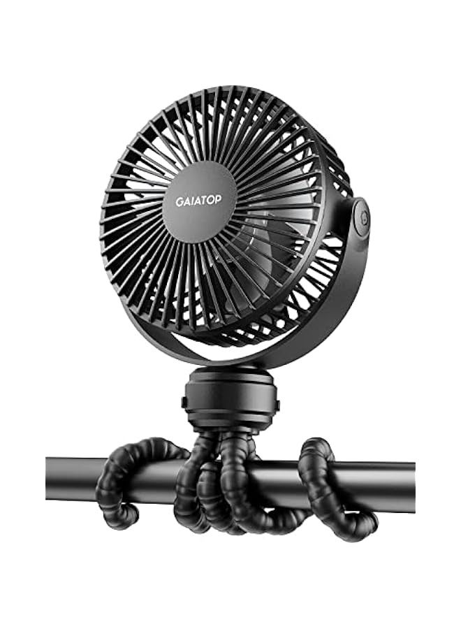 Loquat Portable Clip-On Stroller Fan, Rechargeable Battery Operated with 3 Speeds, 360° Rotating Tripod for Car Seat, Crib, Treadmill, and Travel, Enhanced Cooling, Black - Image 1