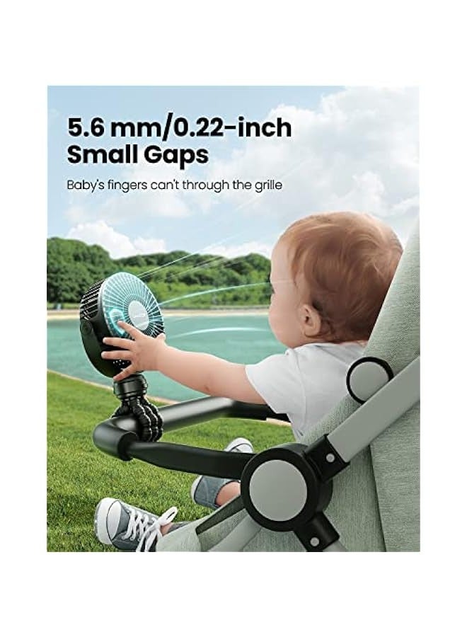 Loquat Portable Clip-On Stroller Fan, Rechargeable Battery Operated with 3 Speeds, 360° Rotating Tripod for Car Seat, Crib, Treadmill, and Travel, Enhanced Cooling, Black - Image 2