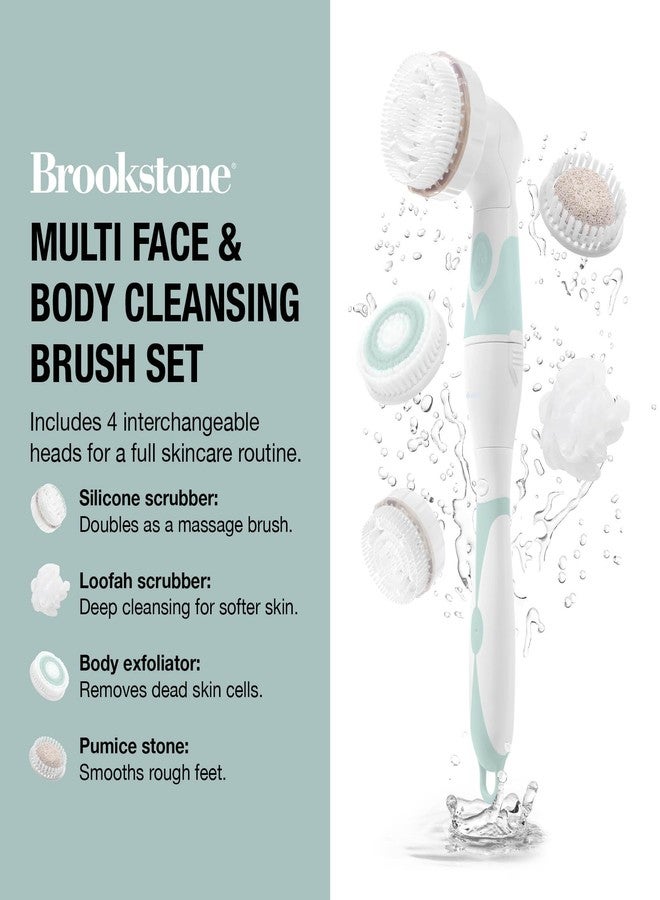 Brookstone Multi Face and Body Cleansing Brush Set | 4 Interchangeable Brush Heads | Rotating Technology for Deep Cleansing | Waterproof Design | White/Mint - Image 2