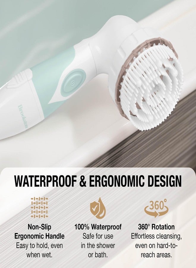 Brookstone Multi Face and Body Cleansing Brush Set | 4 Interchangeable Brush Heads | Rotating Technology for Deep Cleansing | Waterproof Design | White/Mint - Image 3