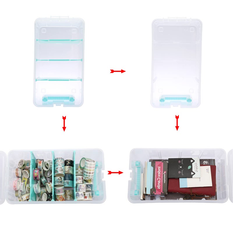 BTSKY Clear Plastic Dividing Storage Box with 4 Deep Compartments Adjustable Storage Bin with Lid Portable Craft Storage Container Multipurpose Sewing Box Art Supply Organizer, 13.9x7.9x6.2 Inches - Image 3