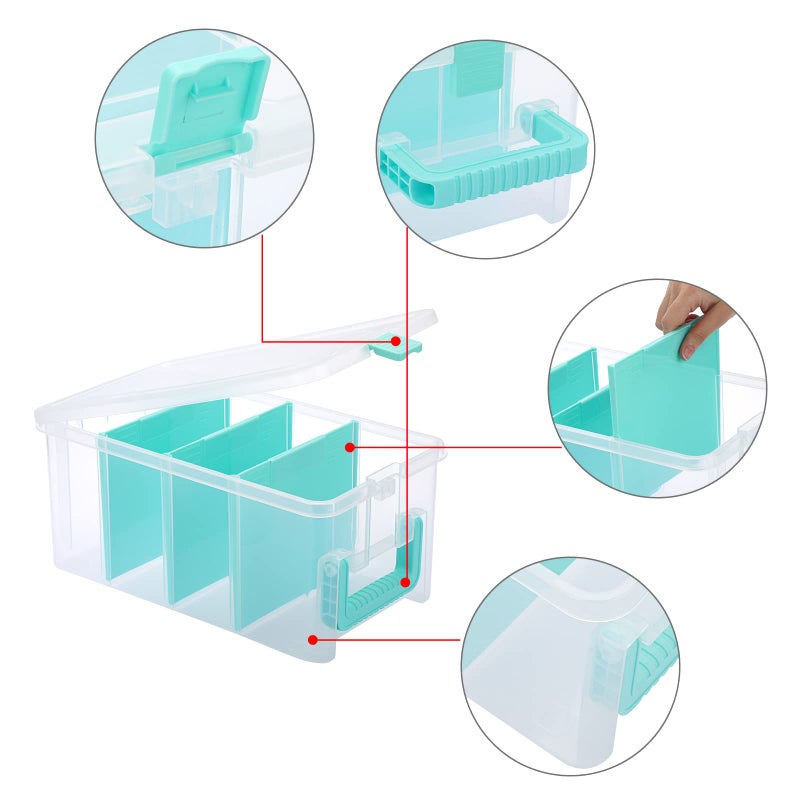 BTSKY Clear Plastic Dividing Storage Box with 4 Deep Compartments Adjustable Storage Bin with Lid Portable Craft Storage Container Multipurpose Sewing Box Art Supply Organizer, 13.9x7.9x6.2 Inches - Image 5