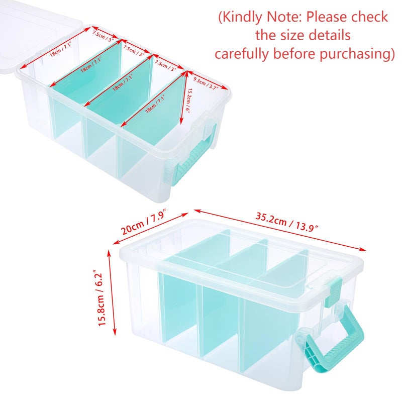 BTSKY Clear Plastic Dividing Storage Box with 4 Deep Compartments Adjustable Storage Bin with Lid Portable Craft Storage Container Multipurpose Sewing Box Art Supply Organizer, 13.9x7.9x6.2 Inches - Image 4