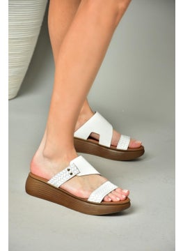 Fox Shoes S291059703 White Leather Thick Soled Women's Slippers  - Image 4