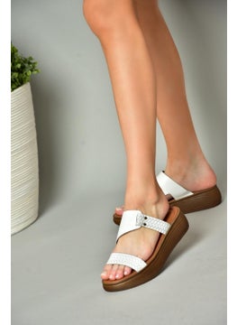 Fox Shoes S291059703 White Leather Thick Soled Women's Slippers  - Image 2