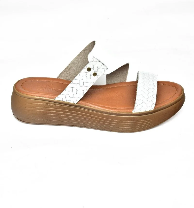 فوكس شوز S291059703 White Leather Thick Soled Women's Slippers