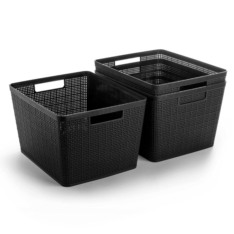 BINO | Woven Plastic Basket | Large (Black), 3-Pack | THE JUTE COLLECTION | Home Organization, Space - Saving Storage, Stylish Design | Jute Basket | Plastic Storage Basket - Image 1