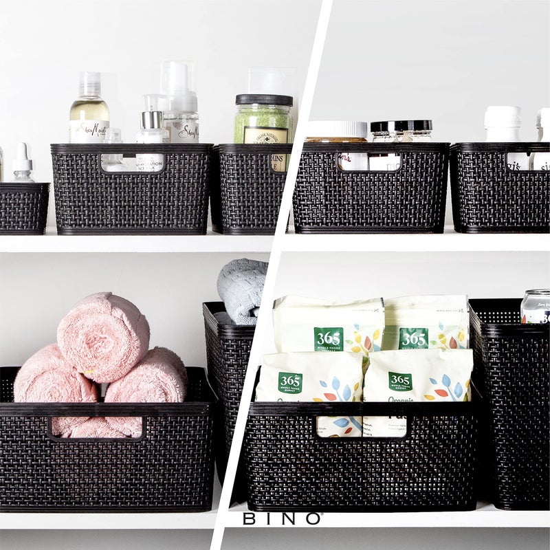 BINO | Woven Plastic Basket | Large (Black), 3-Pack | THE JUTE COLLECTION | Home Organization, Space - Saving Storage, Stylish Design | Jute Basket | Plastic Storage Basket - Image 5