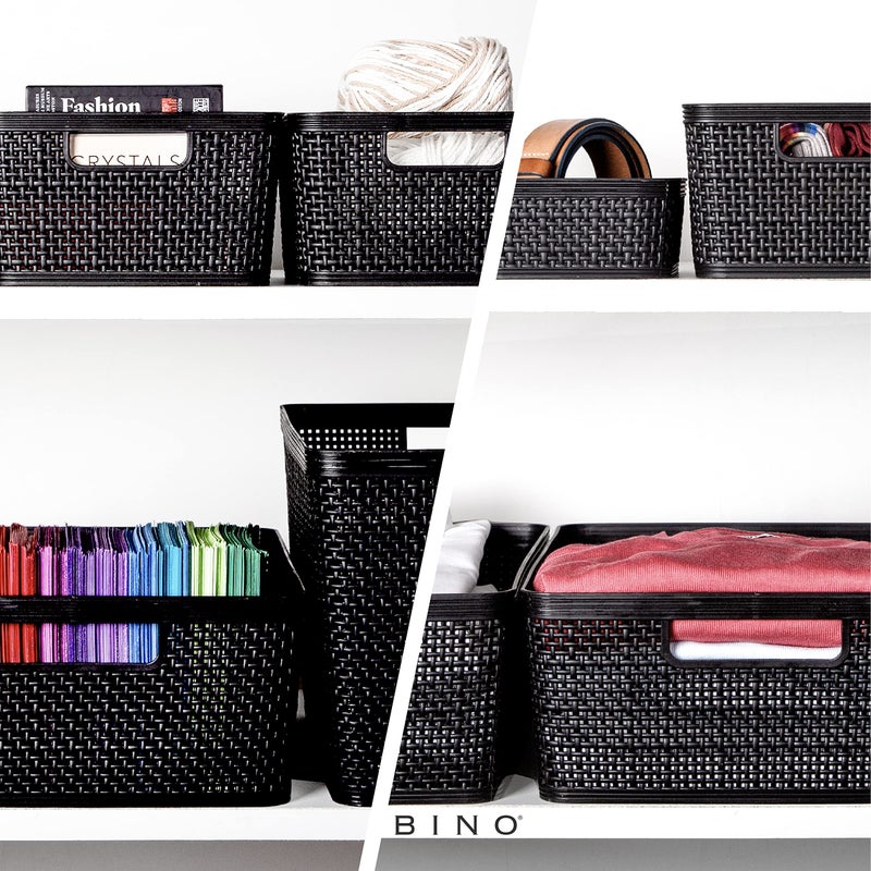 BINO | Woven Plastic Basket | Large (Black), 3-Pack | THE JUTE COLLECTION | Home Organization, Space - Saving Storage, Stylish Design | Jute Basket | Plastic Storage Basket - Image 4